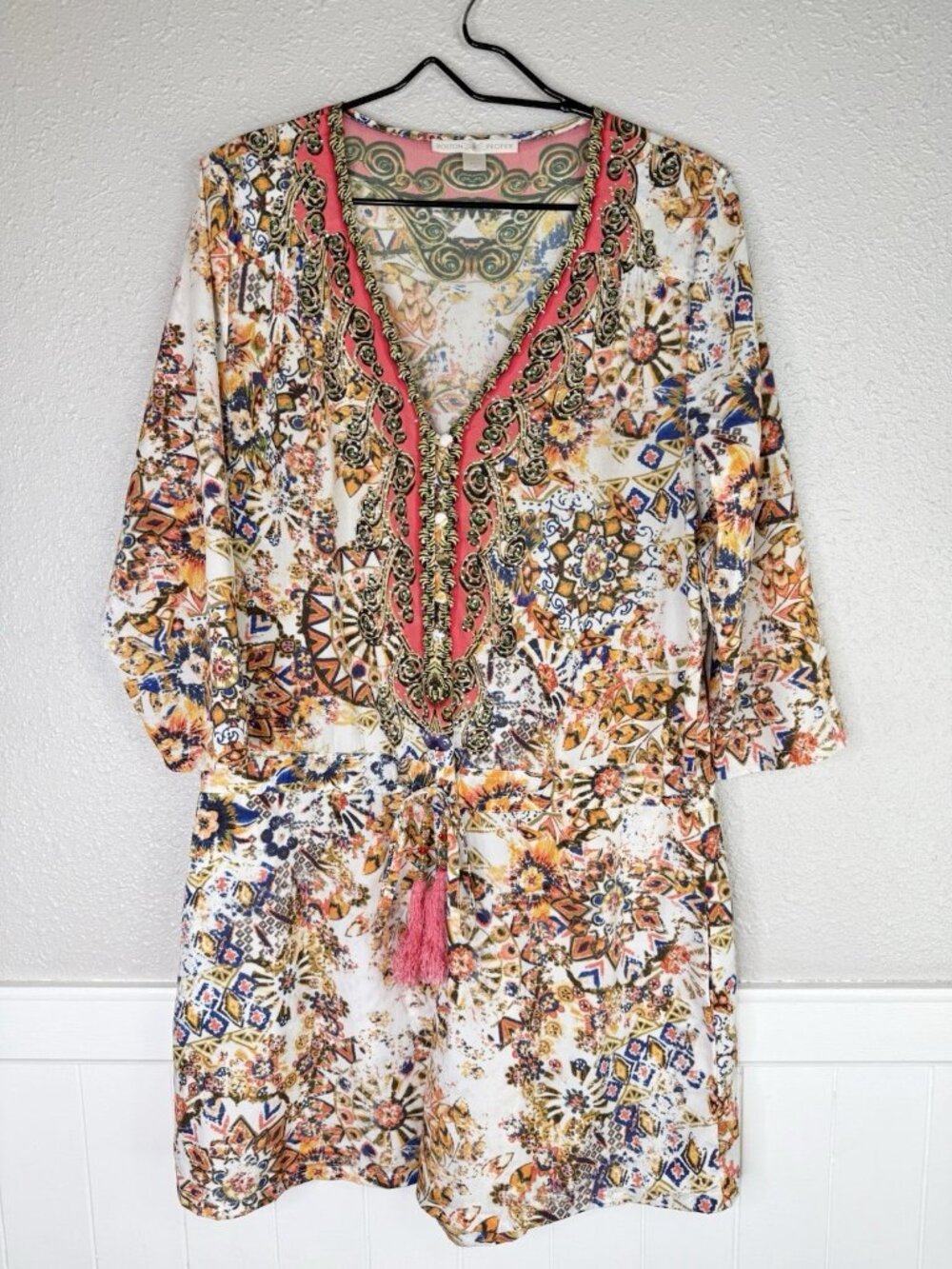 Boston Proper Romper Size 12 Tassle Abstract Bohemian Vacation Artsy Lightweight - Picture 2 of 14